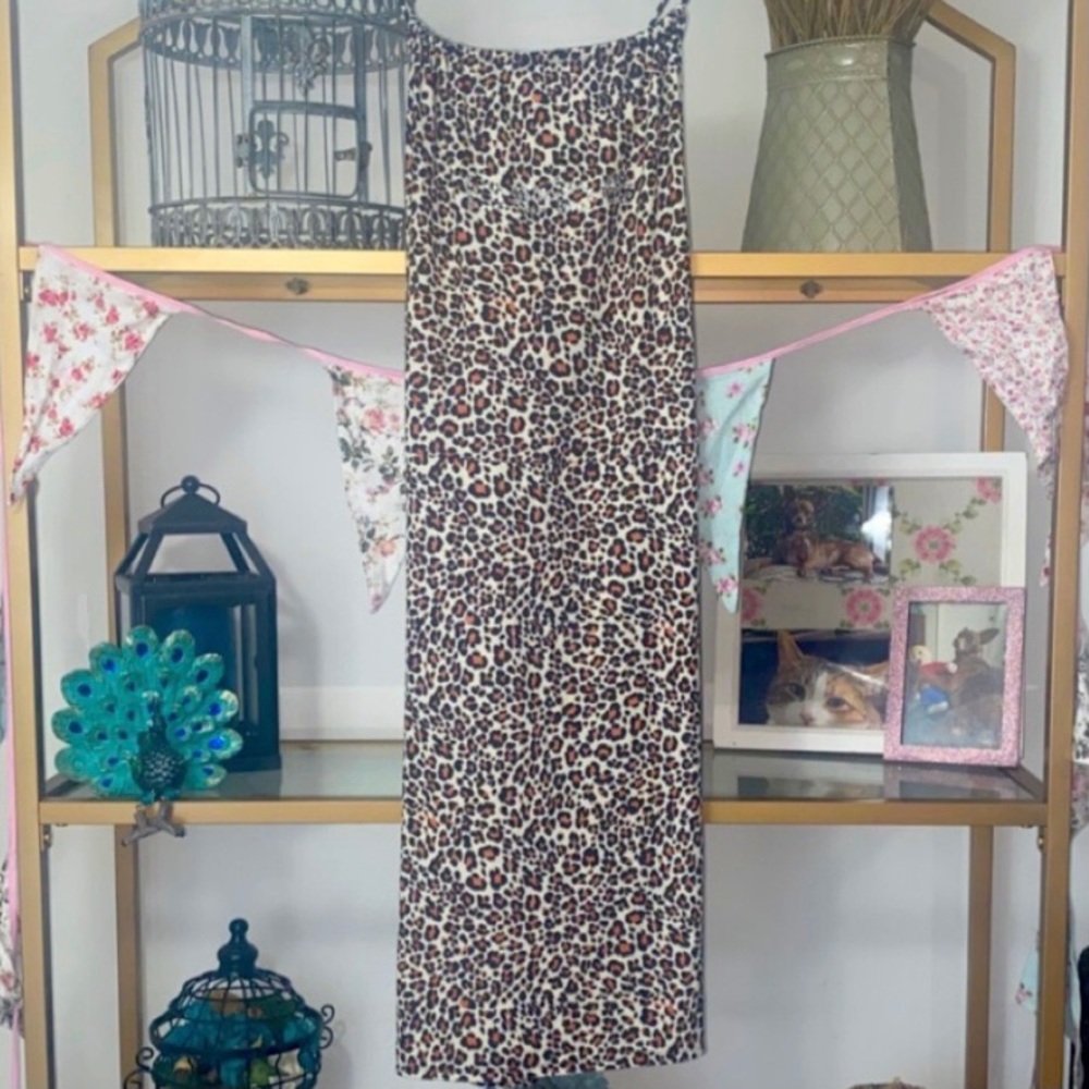NWT BEBE ribbed dress adjustable strap midi sexy leopard dress club night Y2K